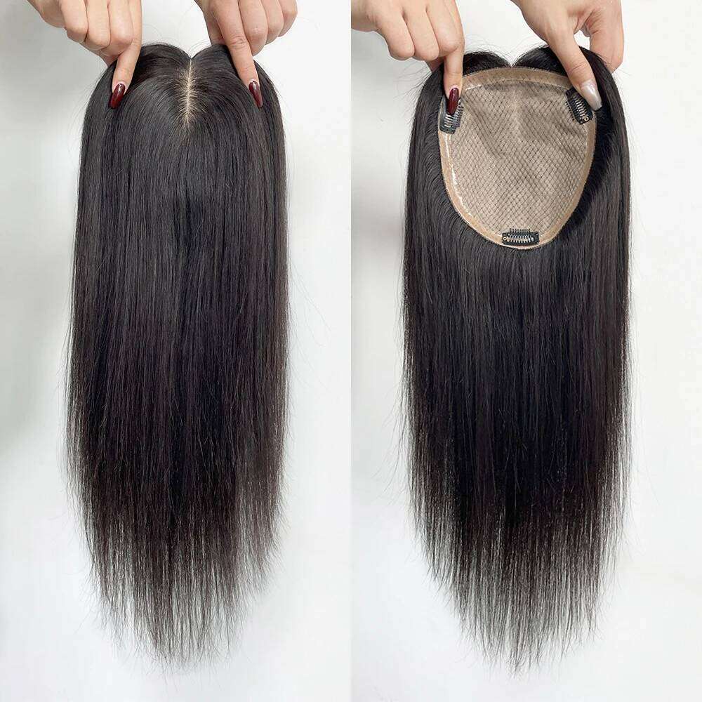 Full Hand Made Virgin Straight For Women Human Topper Hair Piece with Clips