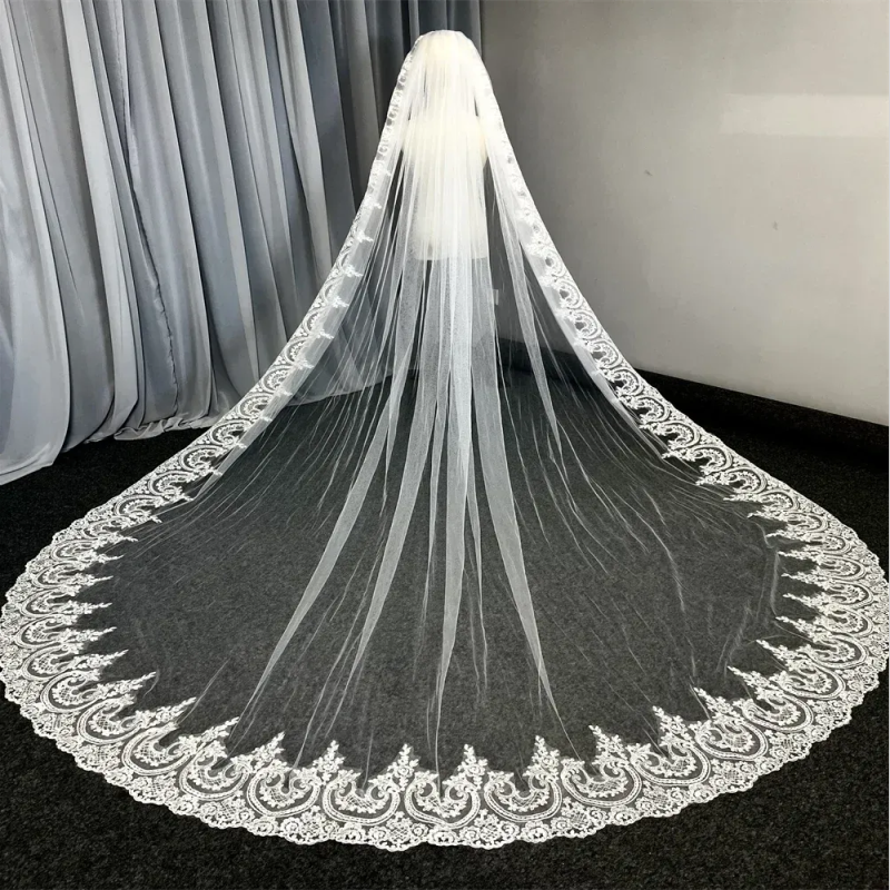 NEW Glitter Sequins Lace Wedding Veil 3 Meters Long White Ivory Bridal Headpiece Elegant Bride Accessory with Comb For Marriage Bride Women's Acc