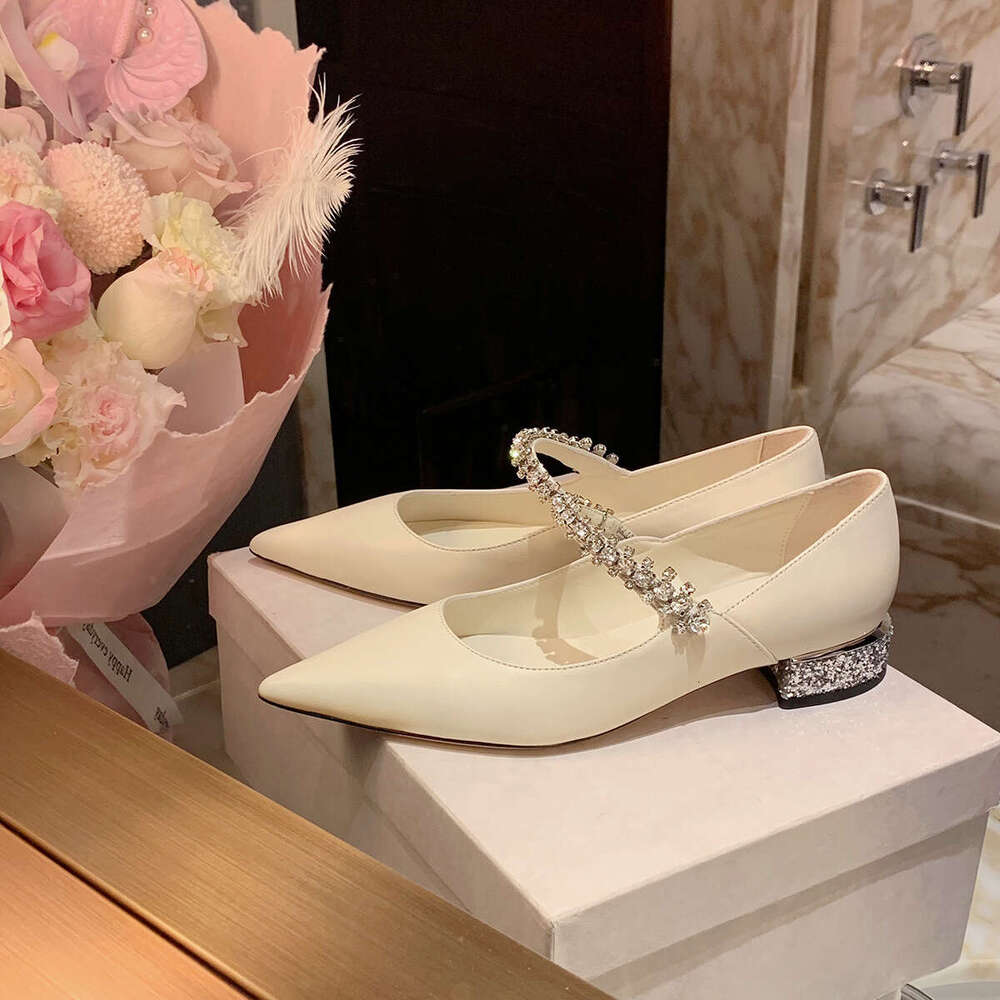 Designer Elegant Small Pointed Toe Sparkling Rhinestone High Heels for Women Thick Heel Comfortable Fashion Versatile Shallow Mouth Single Shoes