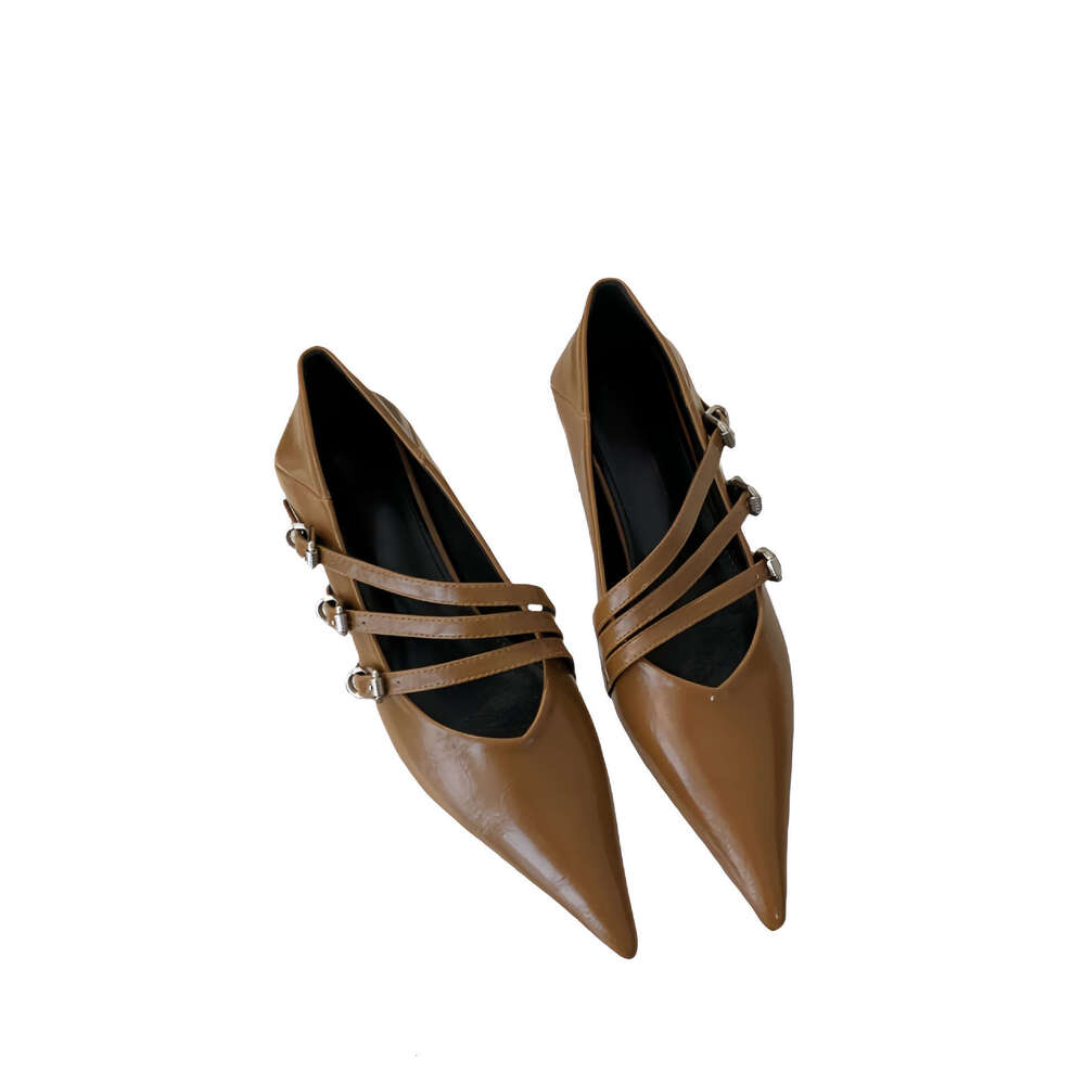 Designer 2025 Spring Single French Style Comfortable Leather Shallow Mouth Women's Soft Sole Versatile Casual Shoes
