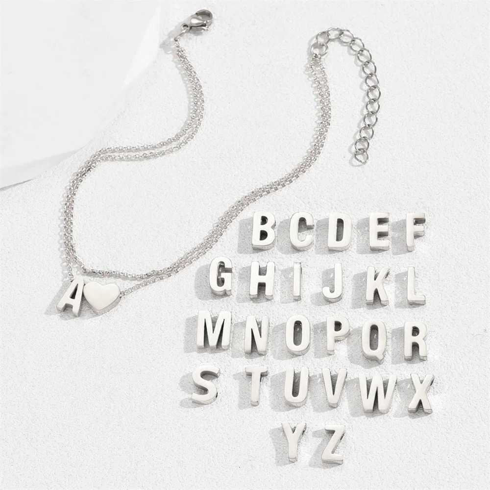 Boho 26 Letters A-Z Stainless Steel Chain Anklets For Women Simple Heart Ankle Bracelet Anklet Beach Jewelry Summer Accessories S250723