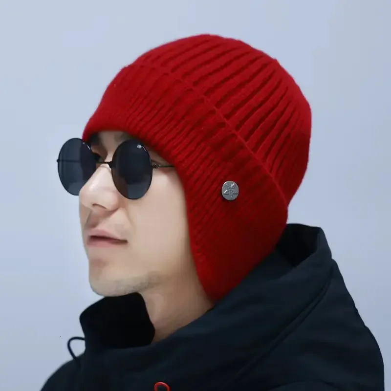 Fashion Men Wool Warm Knitted Hat Ear Protection Hat Skullies Beanies Double layer Velvet Thickened Ski Hat Beanies for Men 250722
