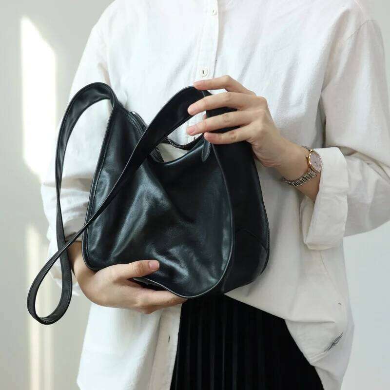 Women's Soft Genuine Leather Crossbody Bags Wide Shoulder Strap Zipper Shoudler Bag Suitable For Commuting And Short Traveling