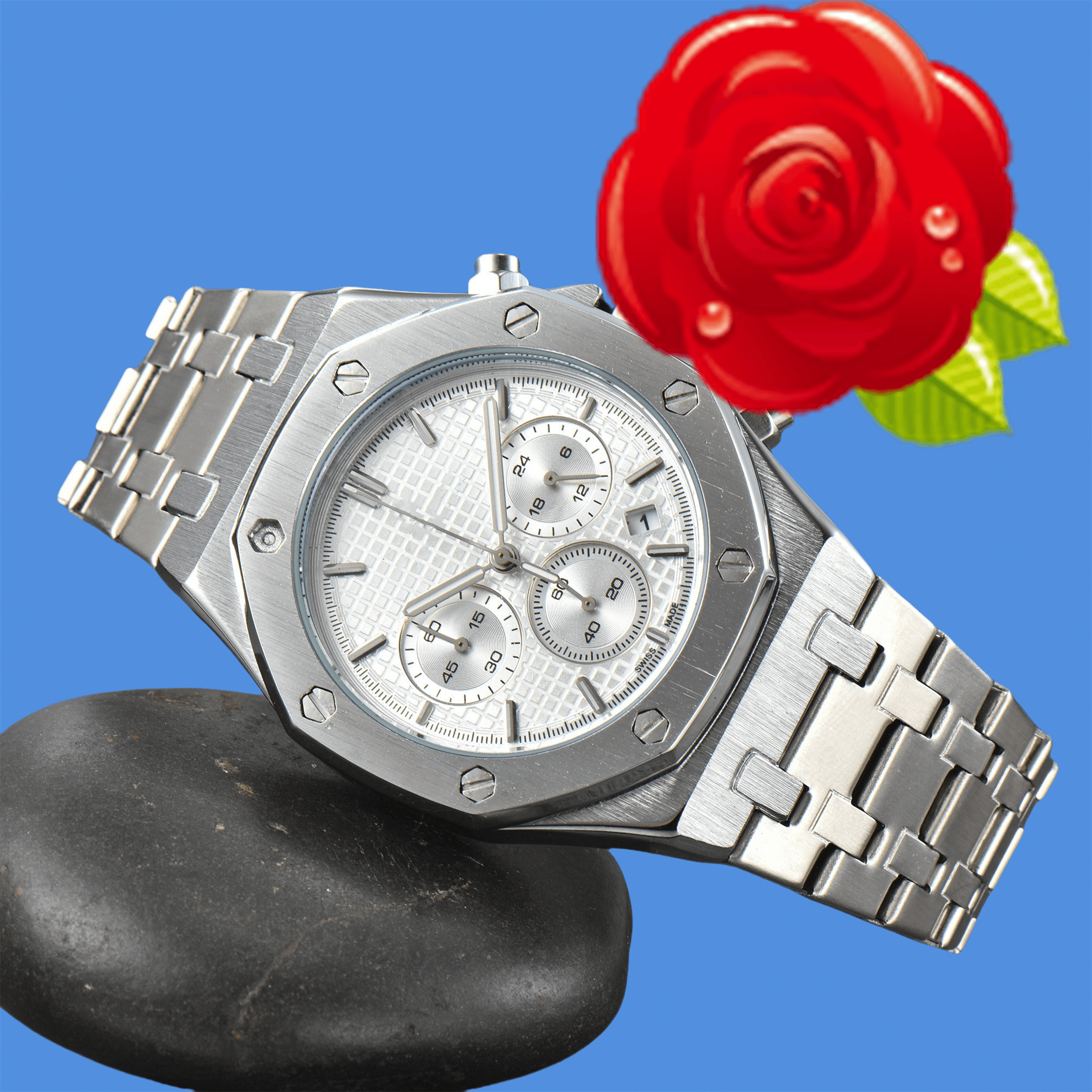 New APity ROYALOAKITY Fashion watch Mens Automatic Quartz Movement High Quality Wristwatch Hour Hand Display Metal Strap Simple Luxury Popular Watch #322