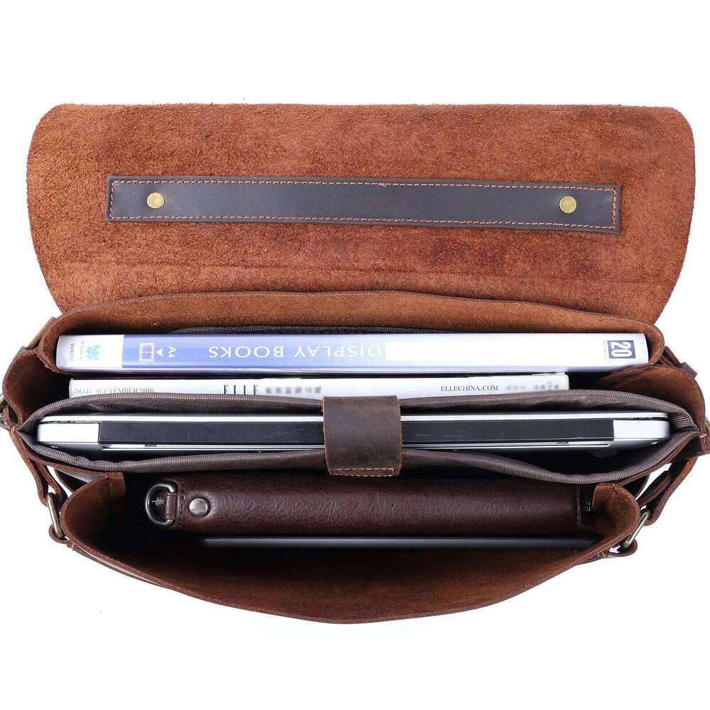 Vintage Genuine Men's Messenger Bag 14" Briefcase Laptop Bags Crazy Horse Leather Handbag Satchel Cowhide Retro Casual