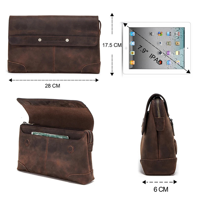 CONTACTS Men Clutch Bags Large Capacity Men Wallets Crazy Horse Leather Long Purse Male Multifunction Wallet Passport Cover 250723