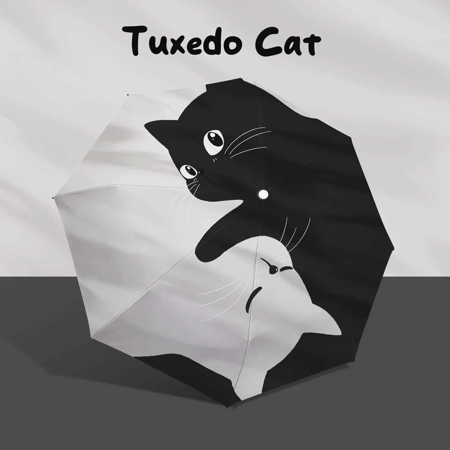 Cartoon Black and White Cat Automatic Umbrella Female Dual-Purpose Folding Sun Umbrella Sun Shading and UV Sun Shading Man R250724