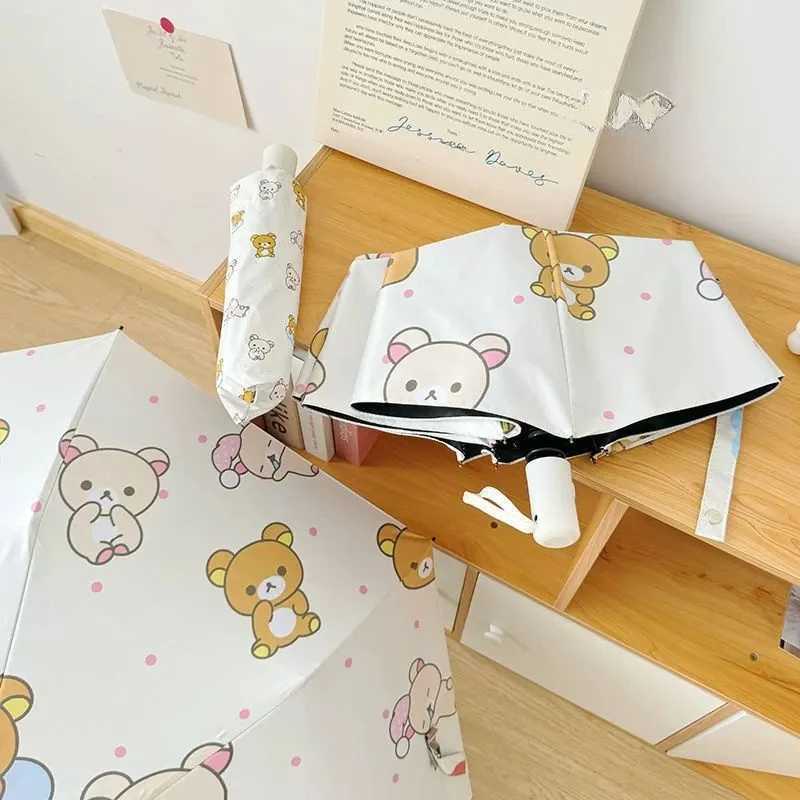 Pink Polka Dot Relaxed Bear Sun Umbrella Parasol Sun Umbrella Dual-Purpose Sun Protection Ultraviolet Folding Three-Fold Umbrella R250724