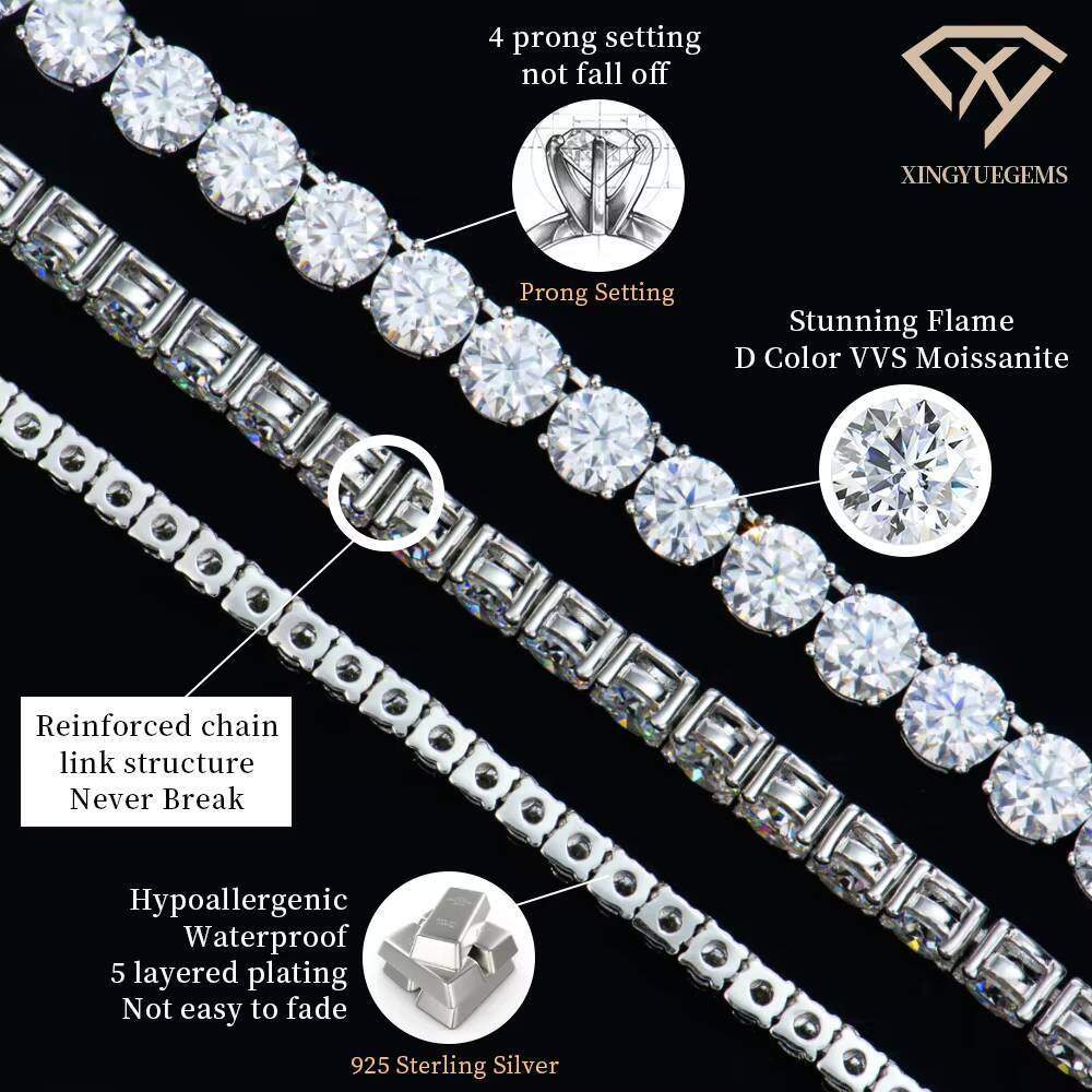 Custom Men Women 2-6mm 925 Sterling Silver Ice Out Gra Certified Vvs Diamond Mossanite Moissanite Tennis Jewelry Chain Necklace