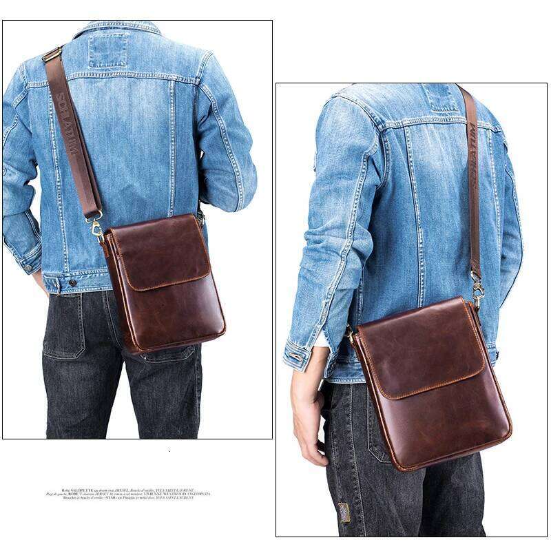 Genuine Leather Cowhide Single Shoulder Men Crossbody Messenger Bags Vintage Casual Large Capacity Flip Zipper Bag