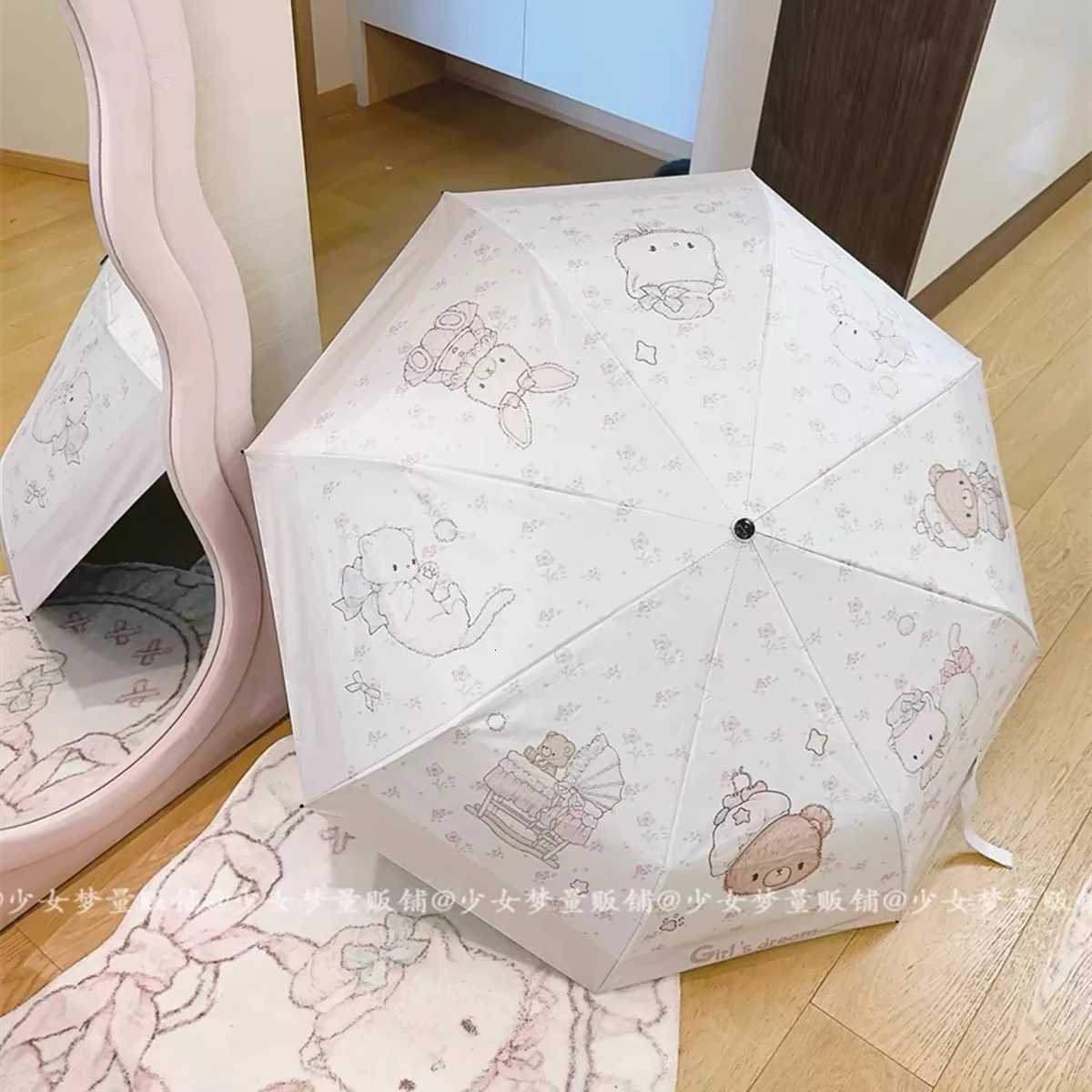 Pink Girl Sunshade Umbrella Cartoon Sun Protection Anti-UV Weather Umbrella Cute Sun Rain Dual Use Folding Umbrella R250724