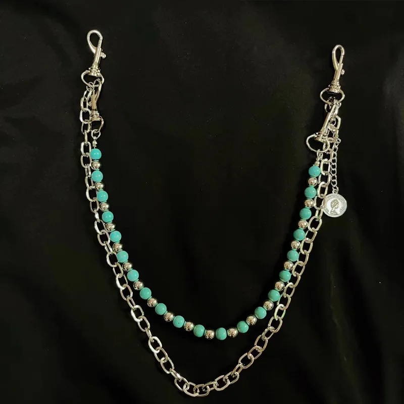 Metal Punk Rock Layered Beads Chain Keychains For Men Women Waist Key Chain Jeans Hip-hop Pants Belt Chains Jewelry Accessories 250722