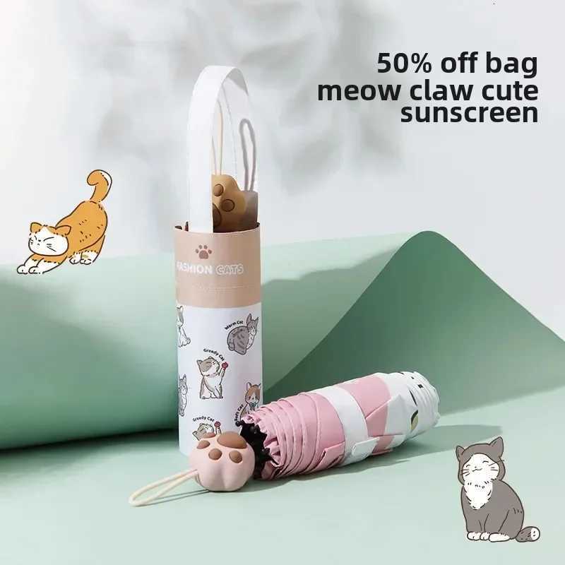 Ultra-Light Portable Sunshade Umbrella Black Glue Sunscreen Anti-Uv Cat Claw Cartoon Folding Umbrella For Women Home Decor R250724