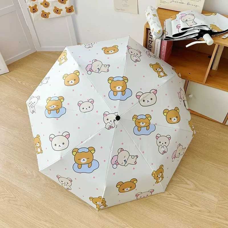 Pink Polka Dot Relaxed Bear Sun Umbrella Parasol Sun Umbrella Dual-Purpose Sun Protection Ultraviolet Folding Three-Fold Umbrella R250724