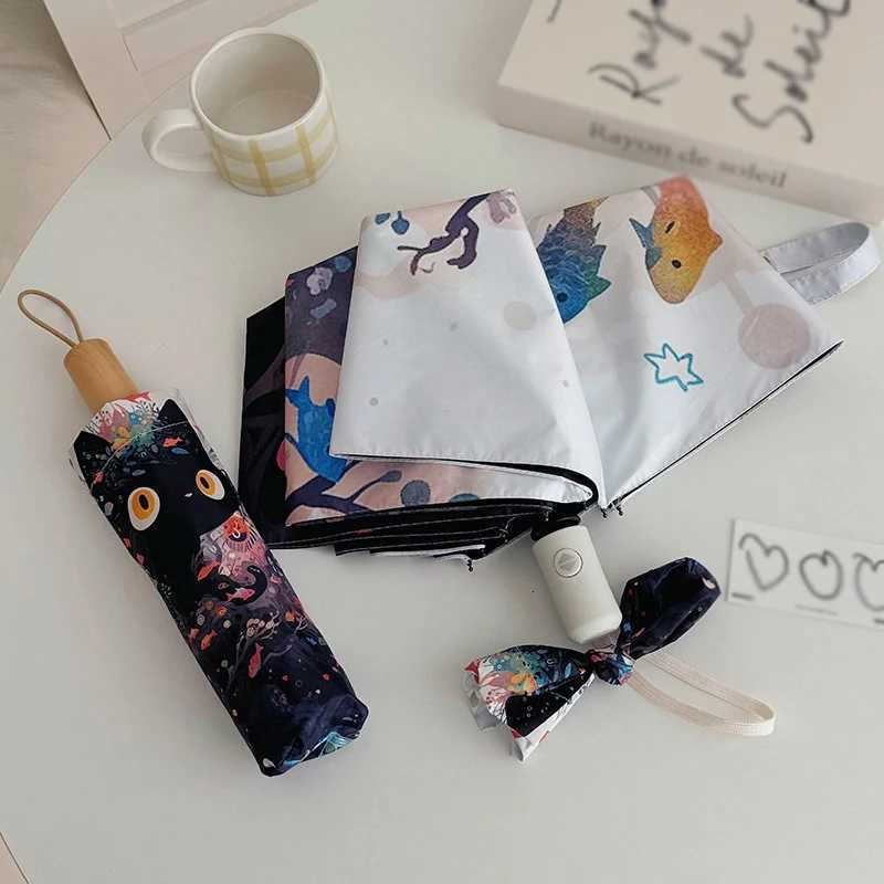 ute Tsartun Fish and Cat Folding Umbrella Sun Protection Rain-Prove UV Protection Umbrella Fully Automatic Sun Umbrella R250724