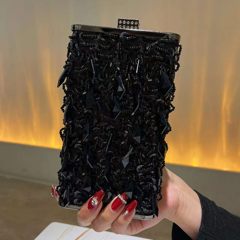 Designer Luxury Evening Diamond Handmade Beaded Embroidery Evening Bag Vertical Square Box Handbag Party Prom Wedding Women's Clutch
