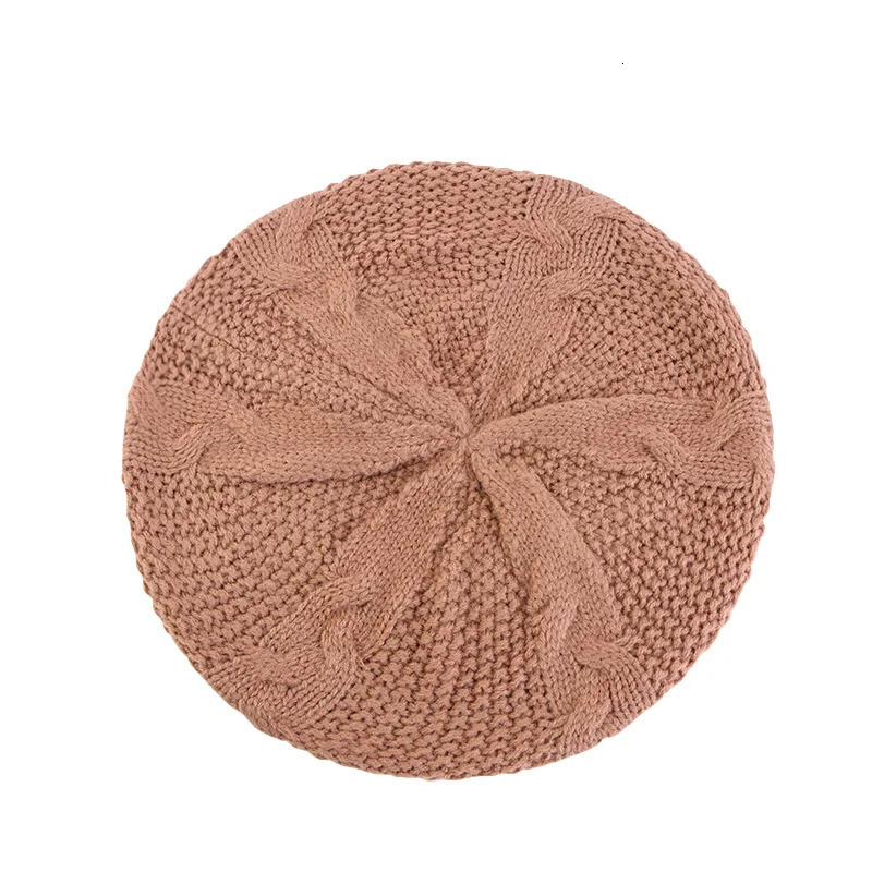 Women Casual Plain Color Knitted Beret Hat Winter Warm Vintage Wool French Artist Beanie Cap Painter Hat Girls Acrylic Hat 250722