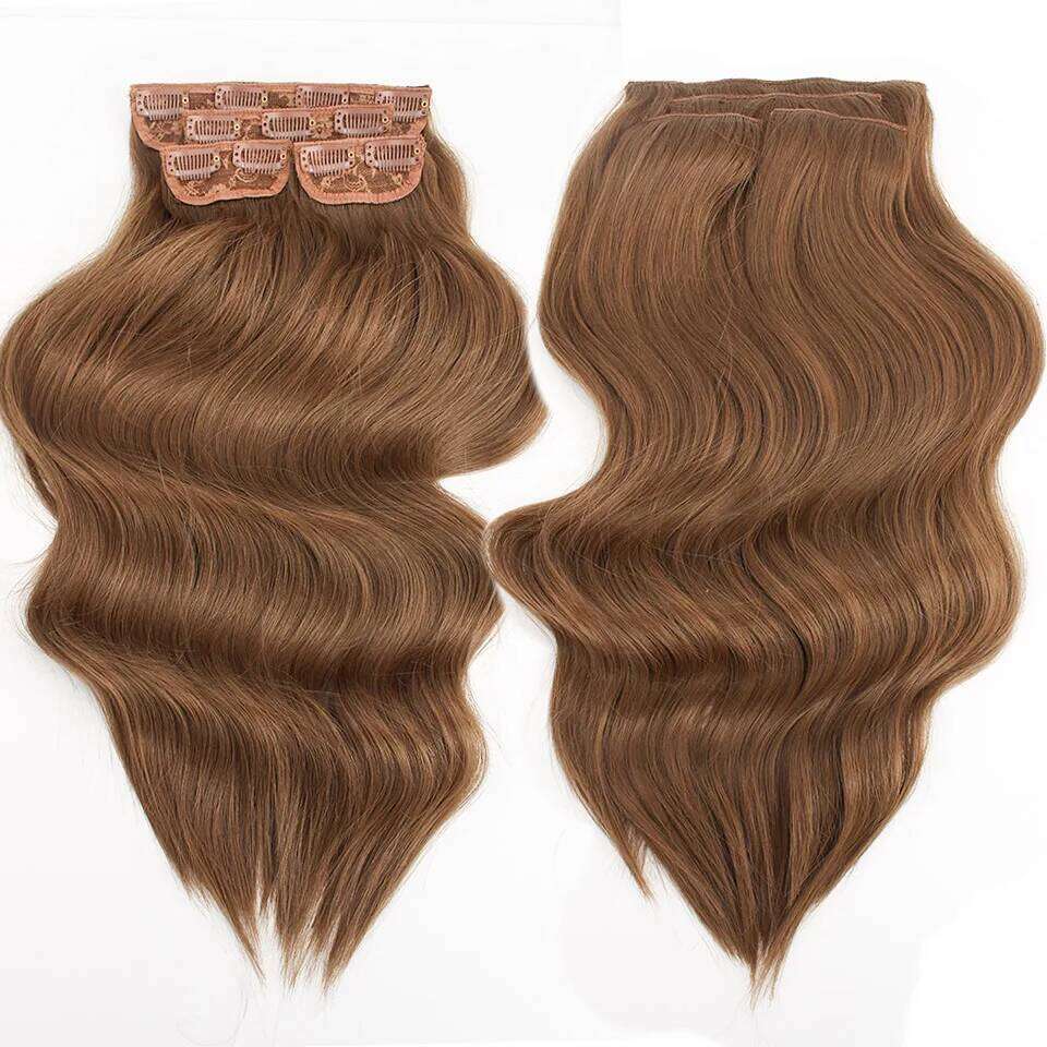 Black Blonde 20"Wavy Bio Synthetic Ombre Clip In Extensions 4Pcs/Lot 150g Matte Color Heat Resistant Hair Pieces For Women