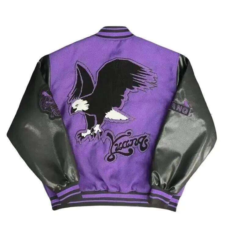 Women's Wear Vintage Varsity Jacket Men Purple Baseball Jackets Embroidery PU Faux Leather Sleeves Spring Autumn Women Bomber Coat