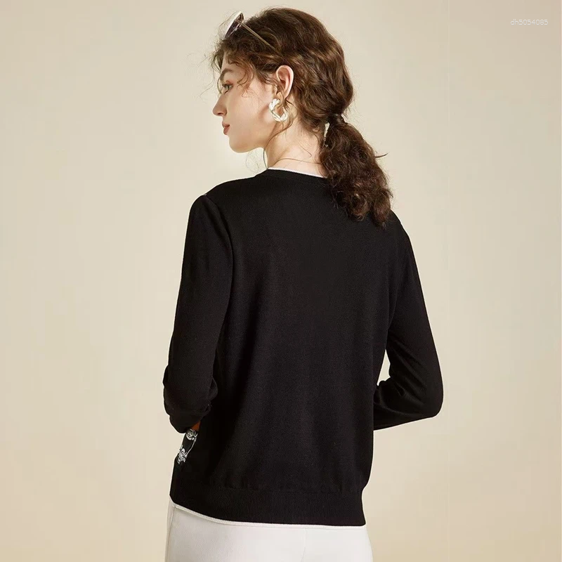 Women's Blouses Spring And Autumn Woven Wool Cardigan V-neck Color Matching Sweater Thin Loose Silk Printed Long Sleeve Knitted Jack