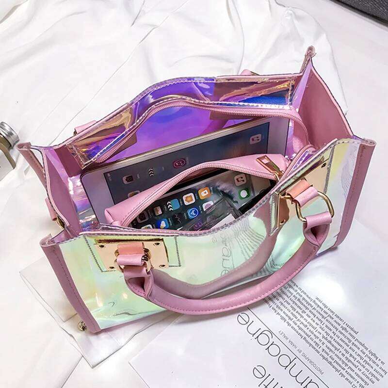 Fashion Laser PVC Jelly Tote Handbag For Women Large Capacity Transparent Top Handle Bags With Coin Wallet Lady Shopping Purse