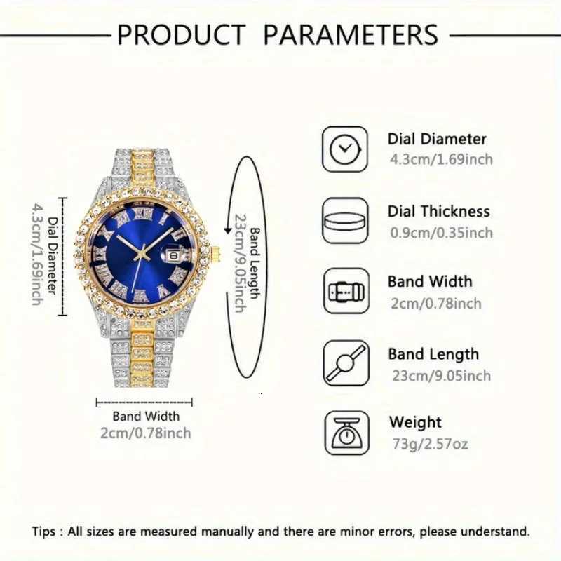 4pcs/set Business Luxury Mens Rhinestone Watch Jewelry Set Classic Silver Mens Quartz Calendar Wrist Watch - Gifts for Men W250724