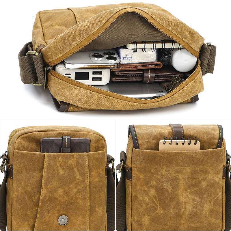 Men's Leather Crossbody Shoulder Bags Small Waterproof Waxed Canvas Man Messenger High Quality Vintage Bag