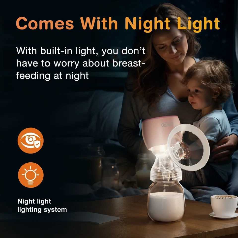 Portable Electric Breast Pump For Breastfeeding Low Noise With 180ml Milk Bottle With Night Light Milk Pump BPA-Free X250724