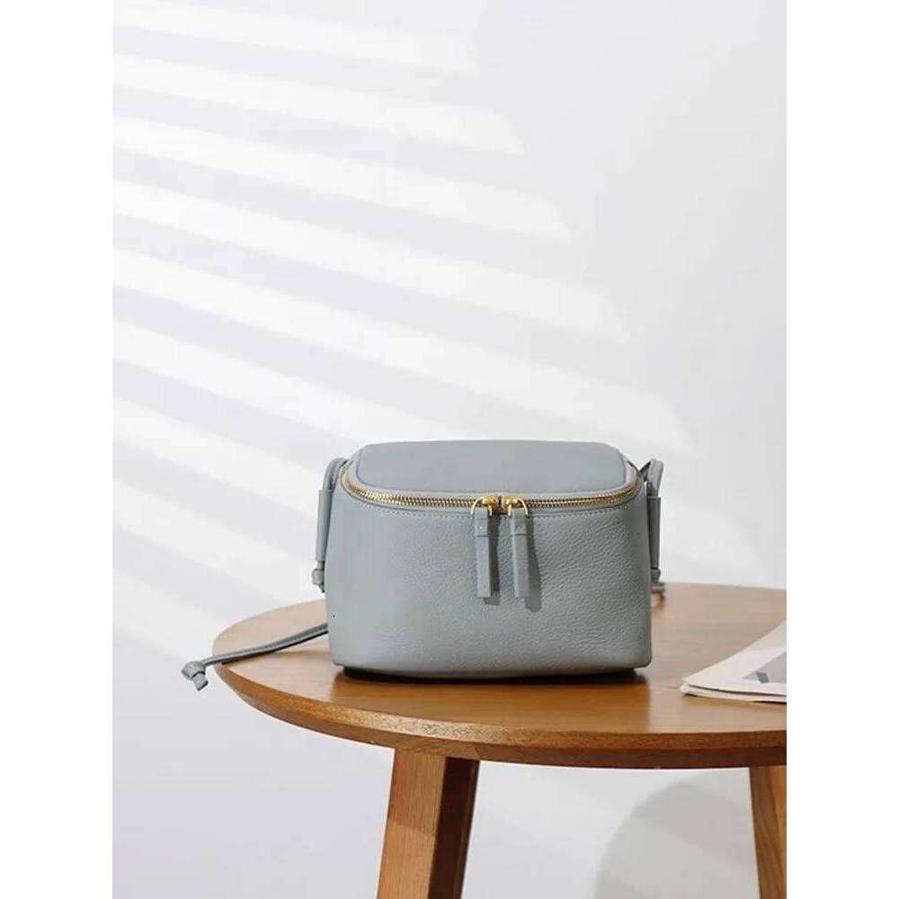 Women New Small Square Zipper Fashion Box Solid Color Genuine Leather Bag Ladies Casual Single Shoulder Crossbody Bags