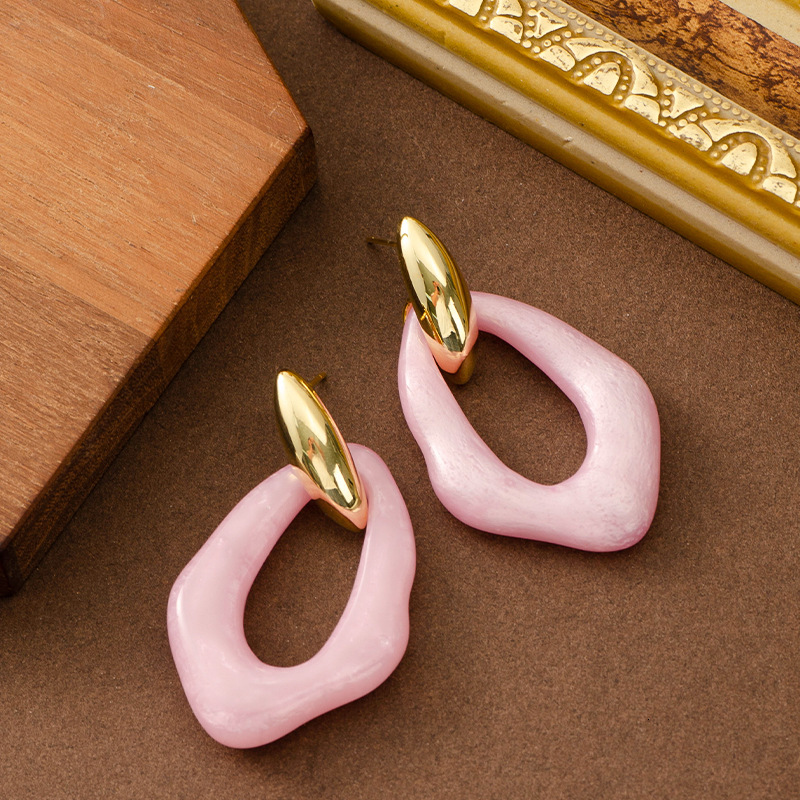 Fashionable Elegant Irregular Geometric Resin Earrings for Women, Stylish and High-End Sier Needle Ear Jewelry