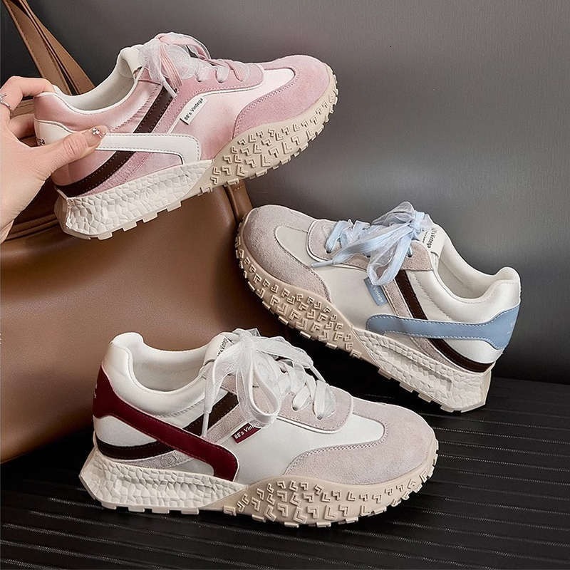Dexun Women's 2025 Spring New 4cm Thick Sole Versatile Color Block Silk Height Increasing Dad Shoes Agan Ins Sneakers ddmythur