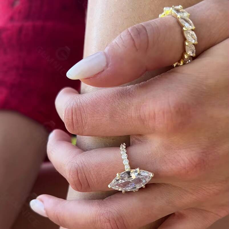 Gemnl Wholesale S925 Sterling Silver Wedding Rings Engagement Diamond Jewelry Custom Marquise Band Rings