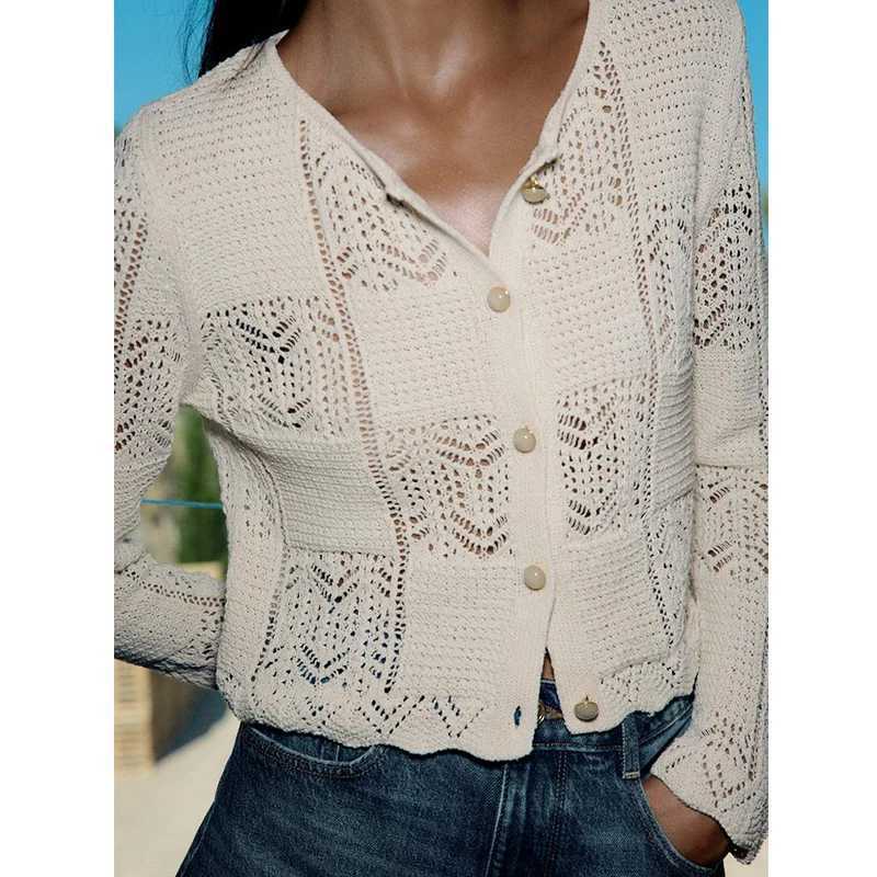 YENKYE New Autumn Women Front Button Round Neck Long Sleeve Pointelle Knit Cardigan Casual Short Outerwear X250724