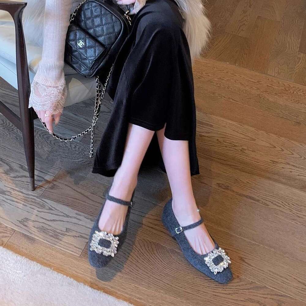 Designer Single Shoes Women, Suede Niche Shiny Square Buckle Korean Women's Boots, Socialite Style Mary Jane High Heels for Women