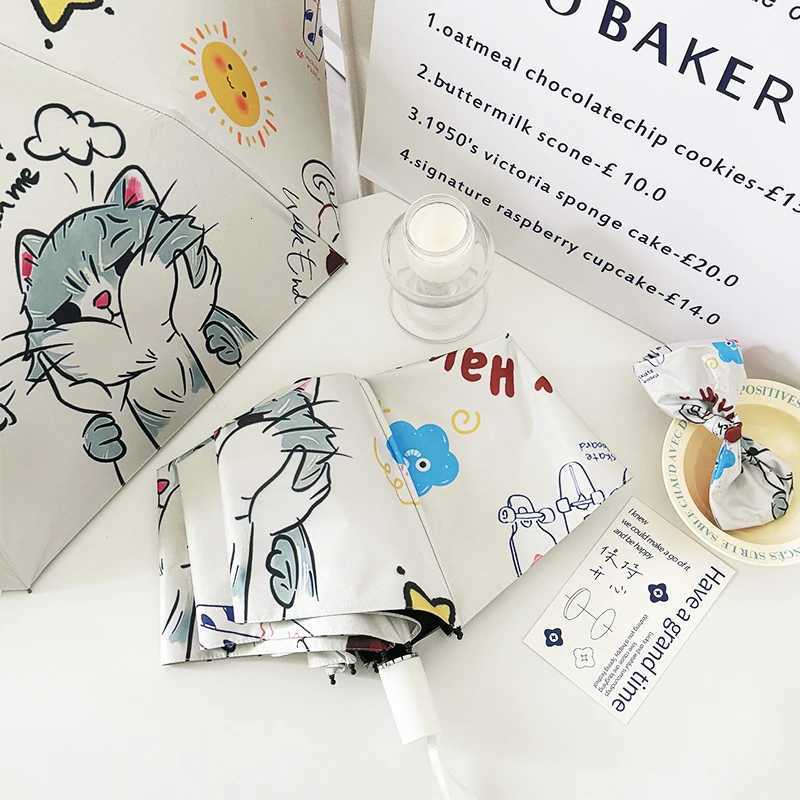 Cute and proud cat with sunny and rain folding umbrella R250724