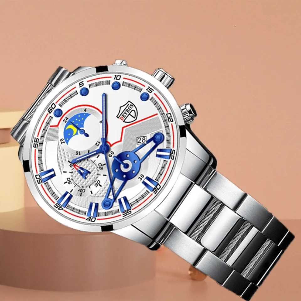 Mens Luxury 3-Piece Business Watches Mens Full Calendar Leisure Sports Watch Men Stainless Steel Quartz Watch W250724