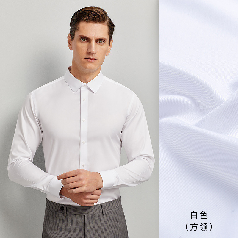 100% Cotton DP Non-Iron Long Sleeve for Men with Unique Collar, White Business Casual High-End Formal All-Cotton Shirt