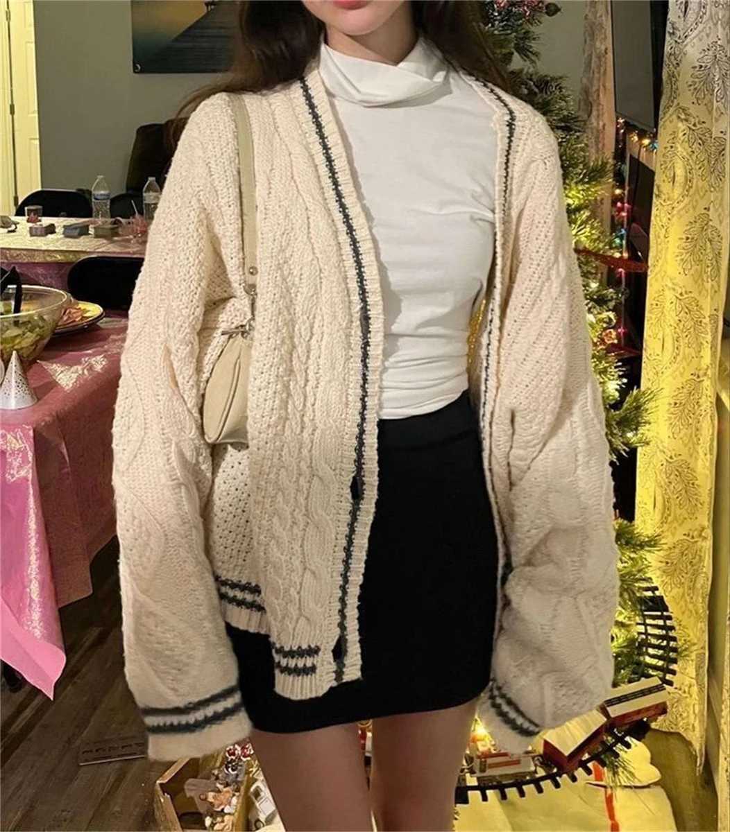 Knit Print Winter Cardigan Sweater Chic Vintage Star Preppy Long Sleeve Autumn V Neck Aesthetic Retro Single Breasted Sweaters X250724