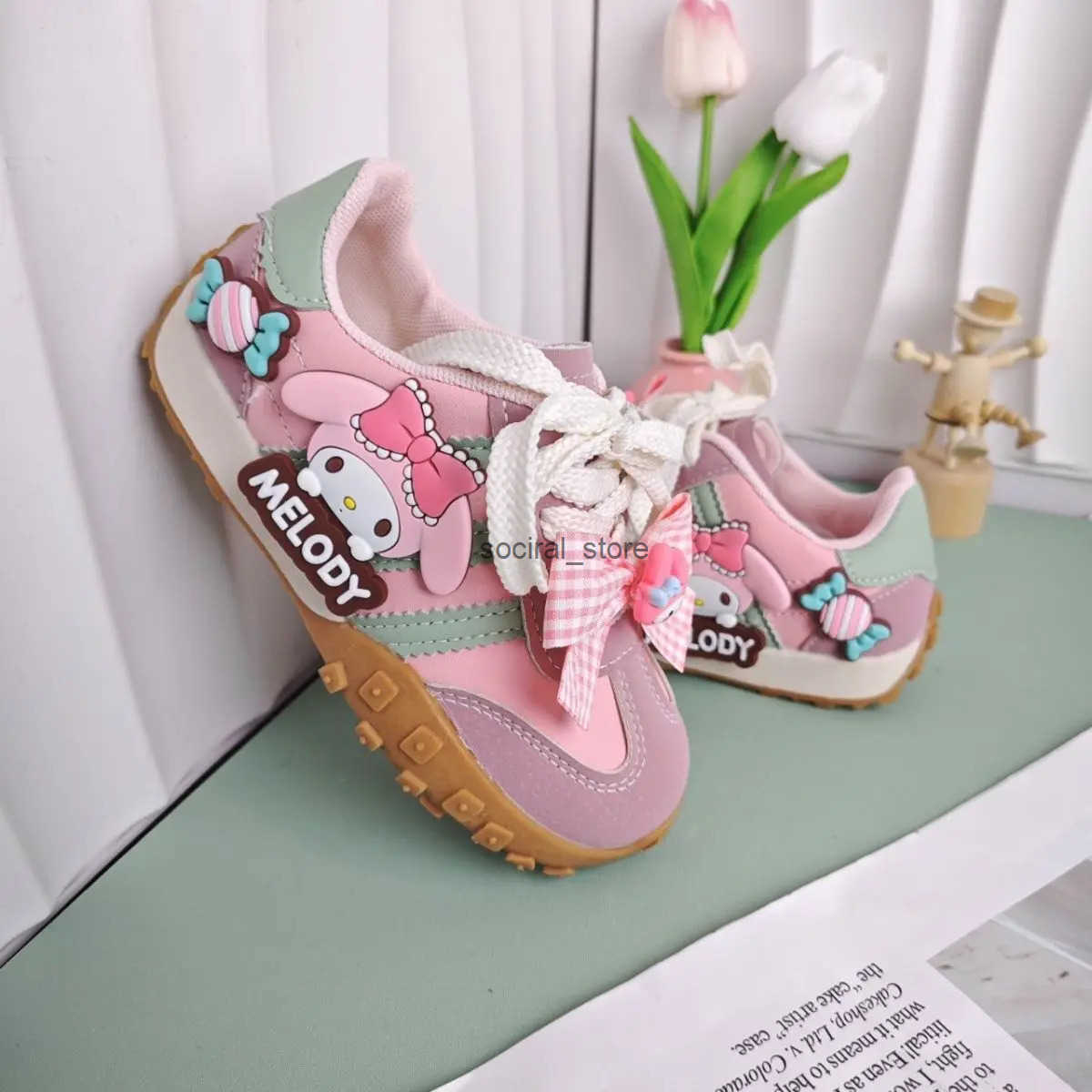 KidsCasual Shoes Girls Cartoon MELODY PU Leather Outdoor Bow For Anti-slip Sneakers Pink Size 26-37 Q250724