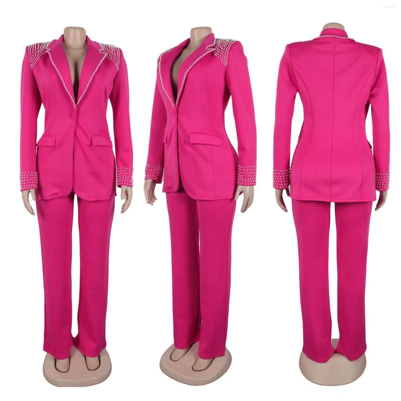 Women's Two Piece Pants 2 Pieces Sets Autumn Winter Long Sleeve Pearl Blazers Suit Tops And Suits Set Tracksuit Outfit 2025
