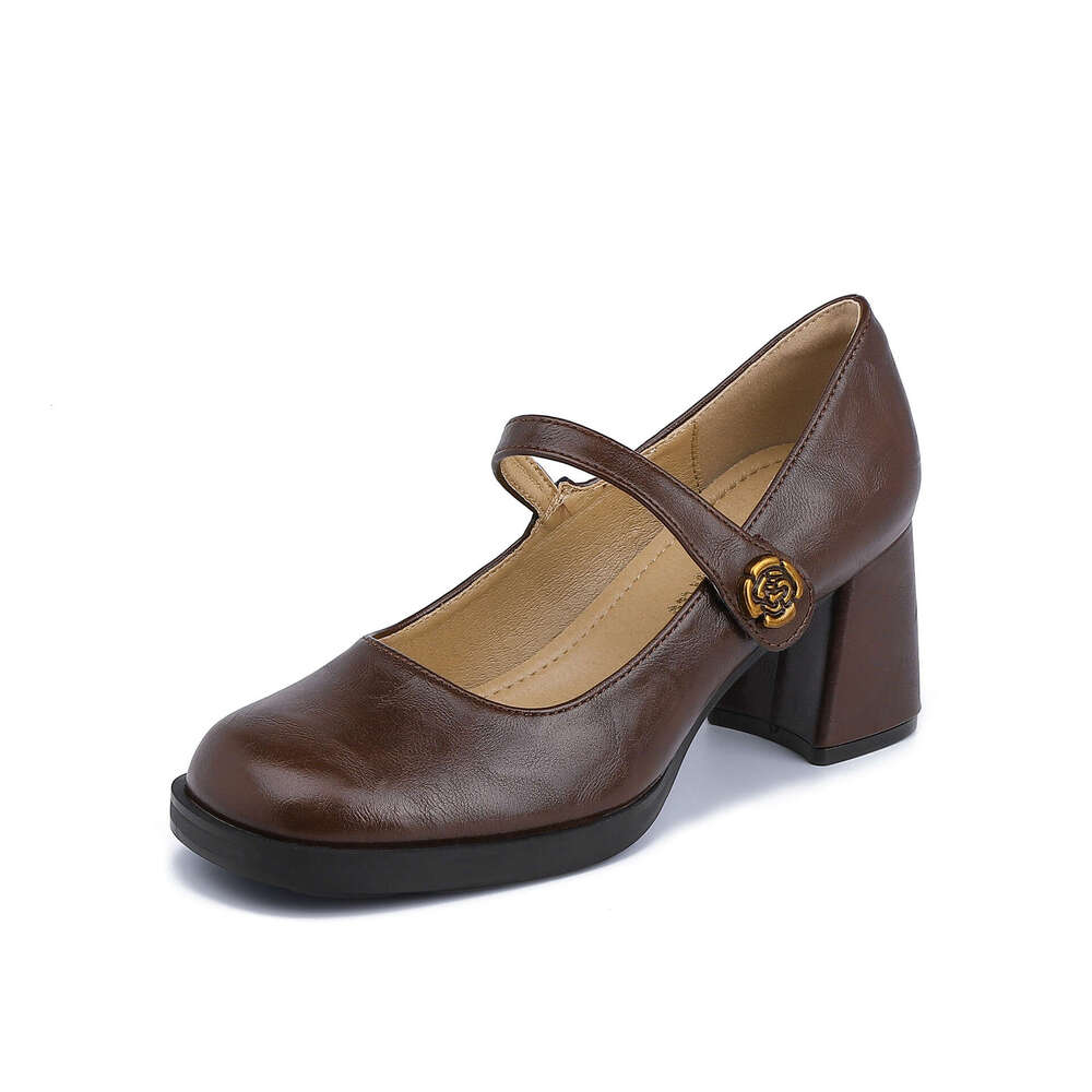 2025 High Heels for Women, Chunky Heel, High-End French Style Single Shoes, Camellia Waterproof Platform, Comfortable Soft Sole Women's Shoes