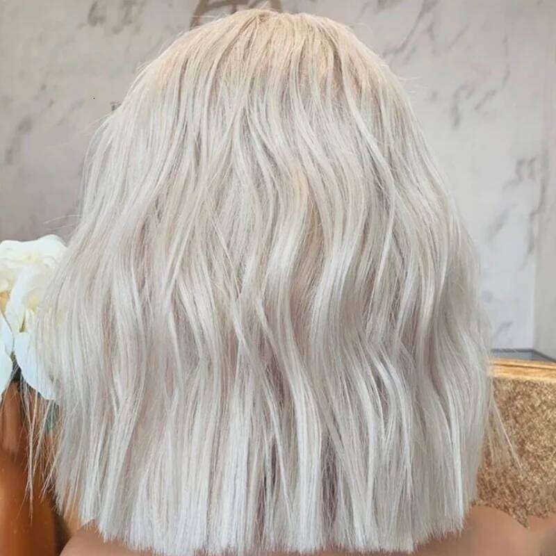 Ombre White for Women Short Wavy 12 inch Synthetic Middle Part Heat Resistant Fiber Natural Soft Loose Wave Wig