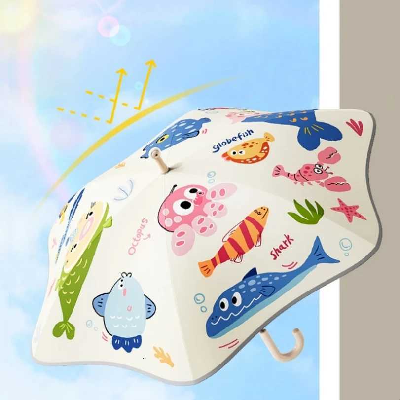 Safety Kids Umbrella With Reflective Strip Cute Rounded Corner Umbrellas With Funny Wheel UPF50+ Anti-UV Sun Rain Parasol R250724
