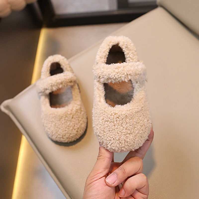 Winter New Children Flat Shoes Fur Cover Toe Light Warm Kids Casual Shoe 2024 Plush Warm Non-slip Leisure Comfy Boys Girls Shoe XJ250724