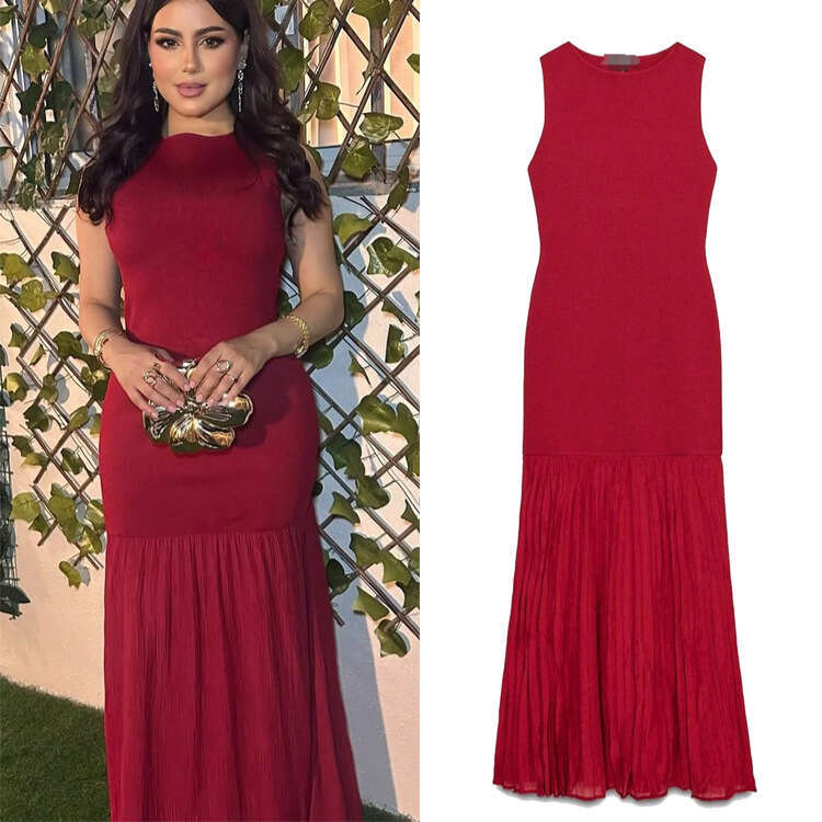 TRAFZA Style Women's Simple Elegant Knitted Sleeveless Long Dress B5