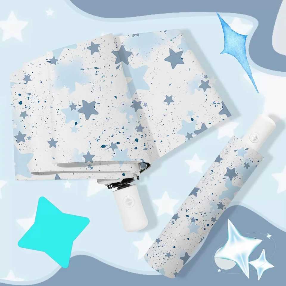 Blue Stars Full Motion Umbrella Sunshine Rain Dual Use Umbrella Sun Protection UV High-Precision Folding Sun Umbrella R250724