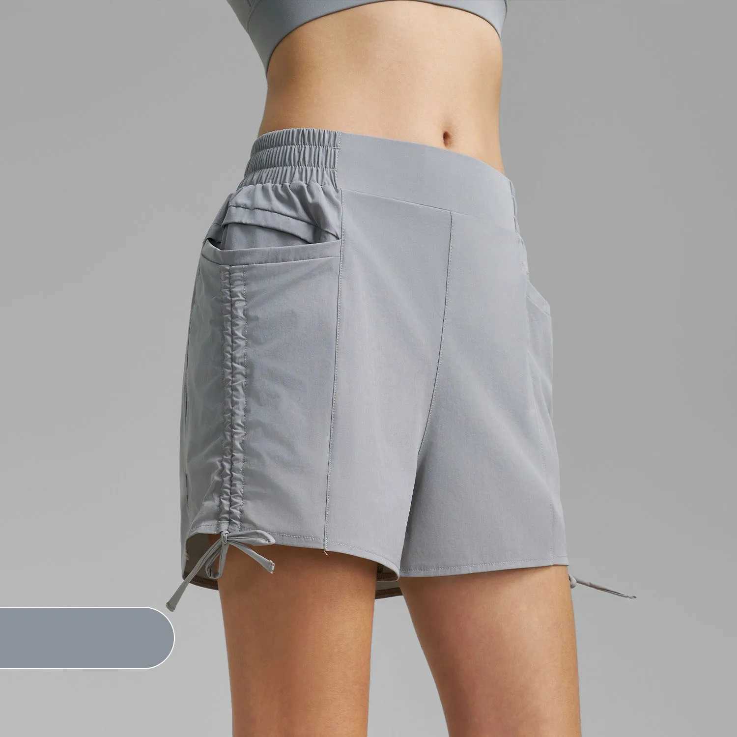 Yoga Shorts With Pockets Drawstring High Waist Fake Two Pieces Riding Sports Shorts Double Layer Workout Training Shorts XJ250724