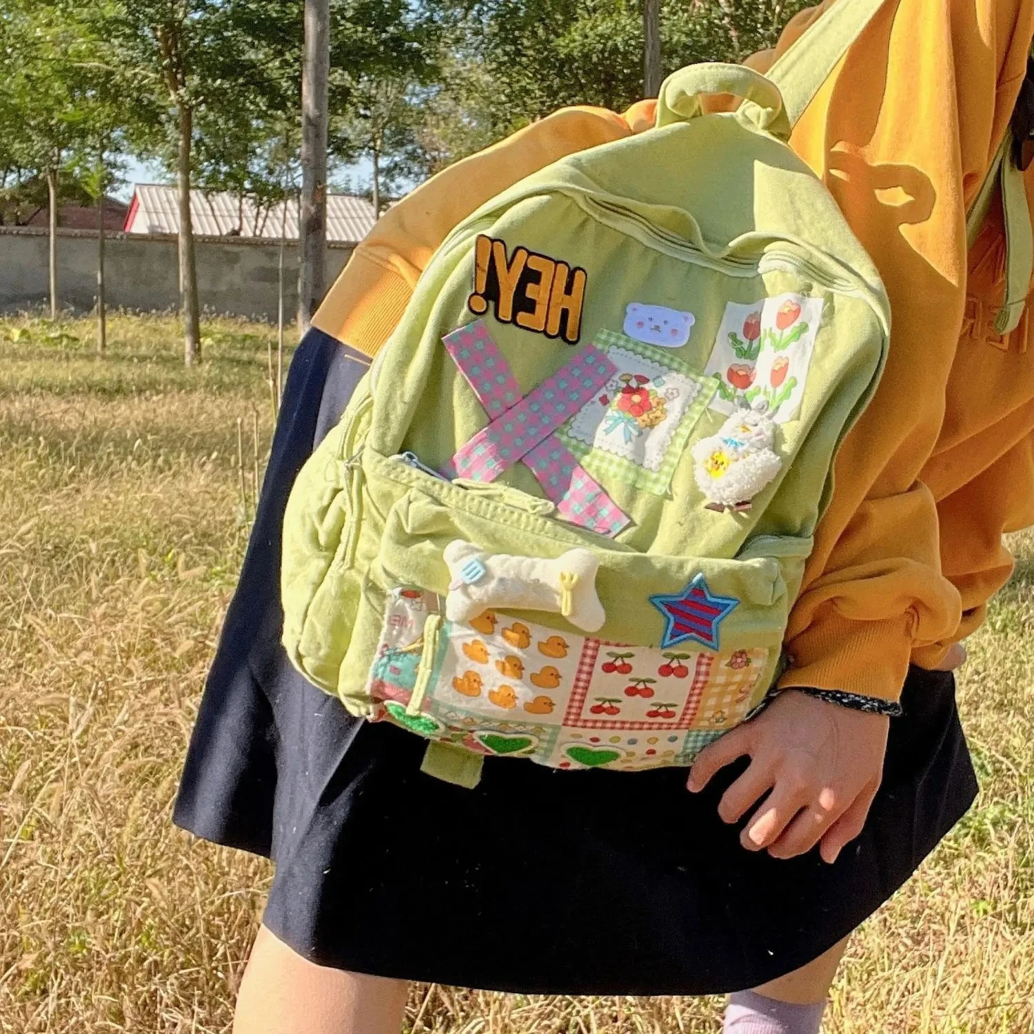 American Retro Cartoon Cute Stickers Canvas Kawaii Backpack High Capacity Student Bag Storage Bag Travel Backpack School Bag 250723