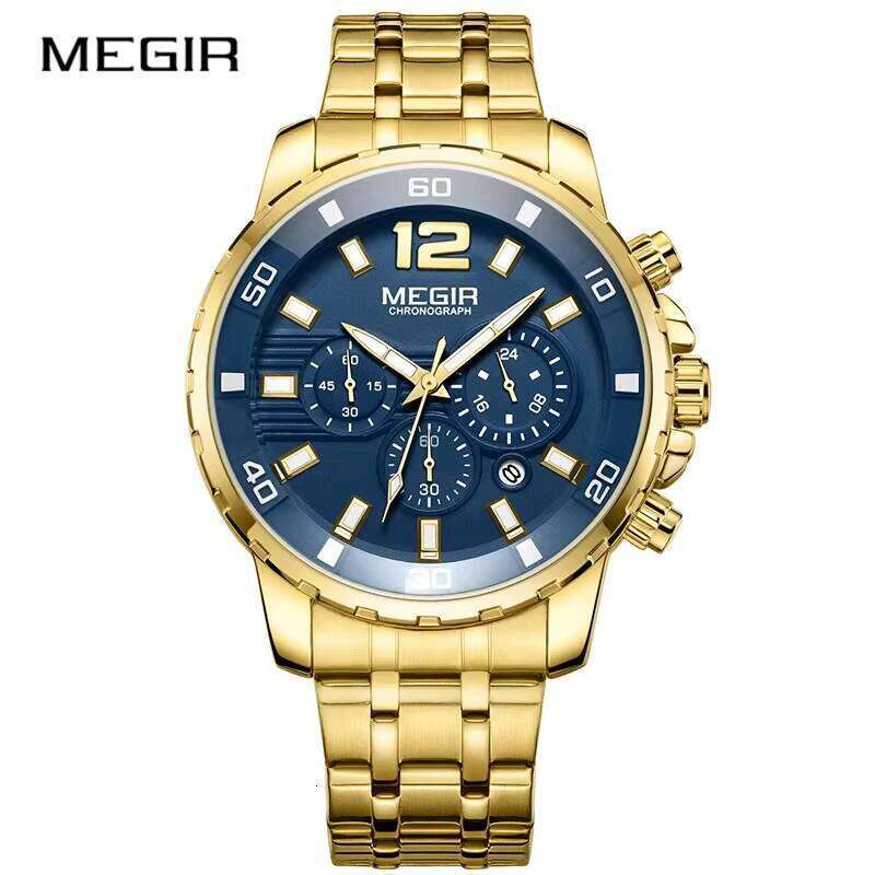 MEGIR Men's Luxury Gold Sports Watch - Chronograph, Waterproof, Luminous, Stainless Steel - Cross-Border Best Seller