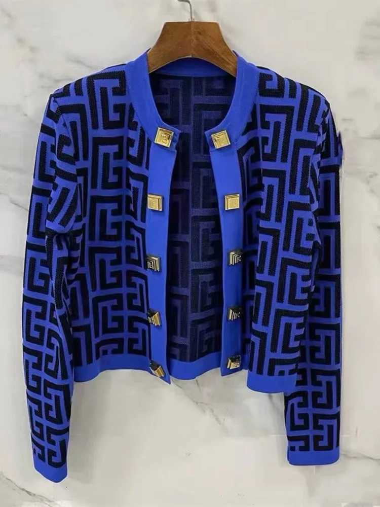 Vintage Fashion Geometric Pattern Knitted Cardigan Women Long Sleeve Short Tops 2024 New Chic Slim Jacket Casual Buttons Sweater X250724